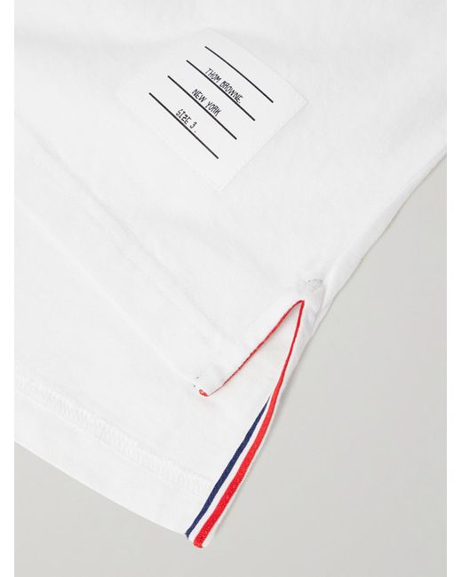 Thom Browne White Logo-Appliquéd Striped Cotton-Jersey T-Shirt for men