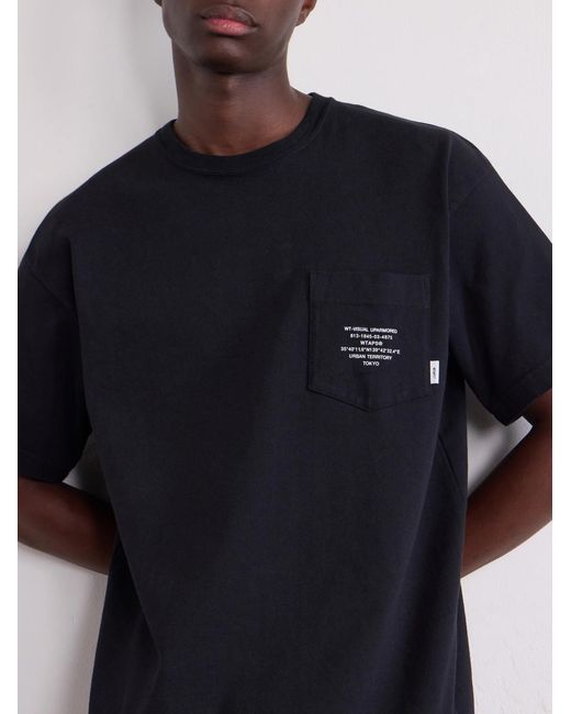 (w)taps Black Logo-Appliquéd Printed Cotton-Jersey T-Shirt for men