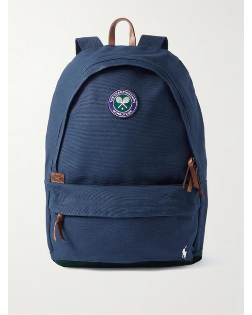Polo Ralph Lauren Blue Wimbledon Logo-appliquéd Leather-trimmed Canvas Backpack for men