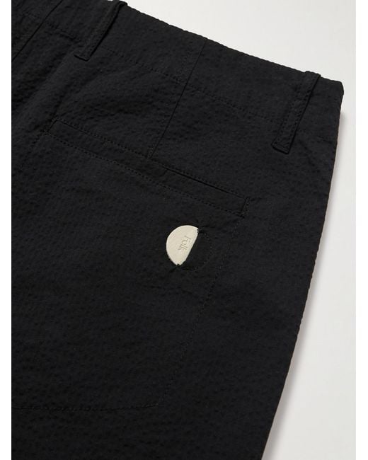 Folk Black Assembly Straight-Leg Pleated Cotton-Blend Seersucker Trousers for men