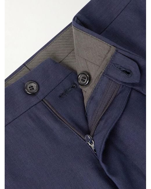Canali Blue Tapered Linen And Wool-Blend Twill Suit Trousers for men