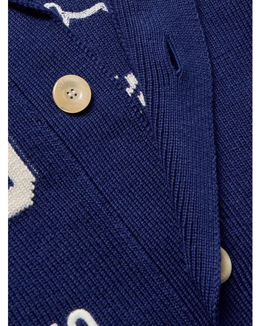Valentino Garavani Blue Chez Slim-Fit Shawl-Collar Intarsia Wool Cardigan for men