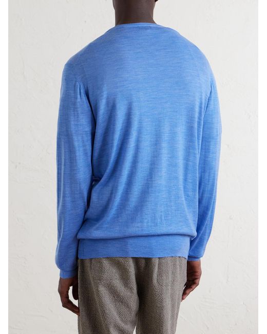 William Lockie Blue Merino Wool Sweater for men