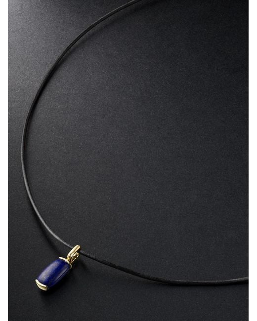 Fernando Jorge Black Oblong 18-Karat, Leather And Lapis Lazuli Pendant Necklace for men