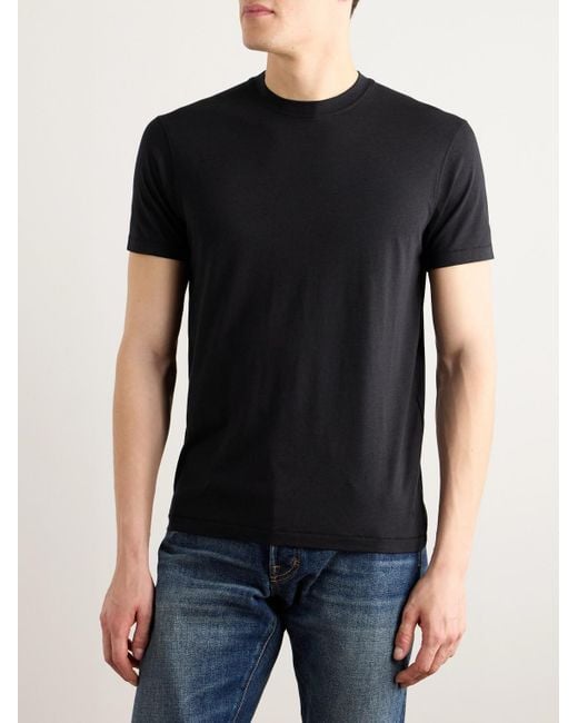 【関税・送料込み】TOM FORD BLACK COTTON BLEND T-SHIRT Tom Ford Black Cotton T-Shirt - Black - Men | JCS015JMC080LB999
