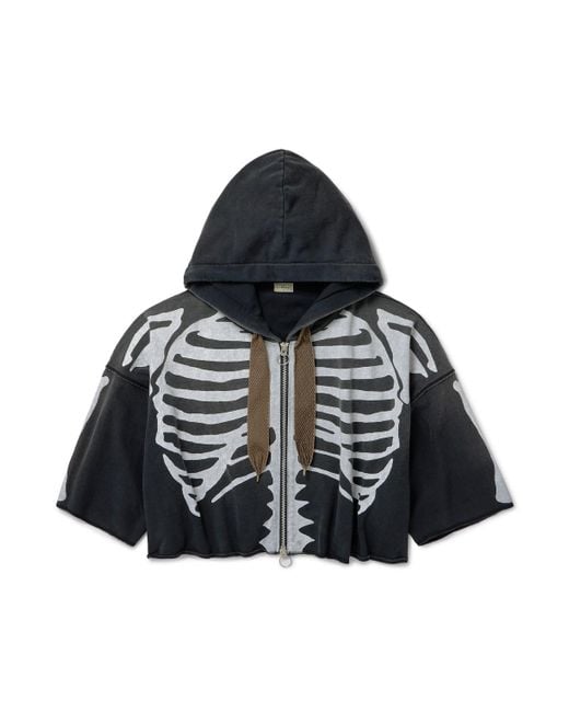 Kapital Black Frayed Printed Cotton-Jersey Zip-Up Hoodie for men