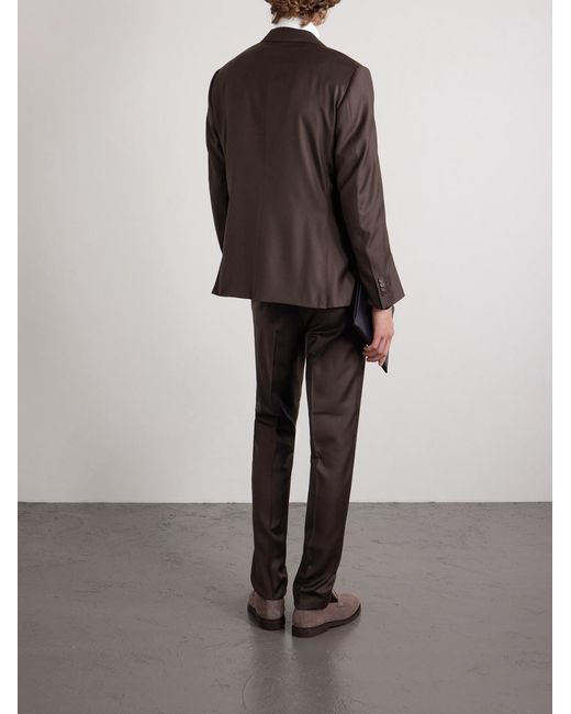 Canali Brown Double-Breasted Wool-Twill Suit Jacket for men