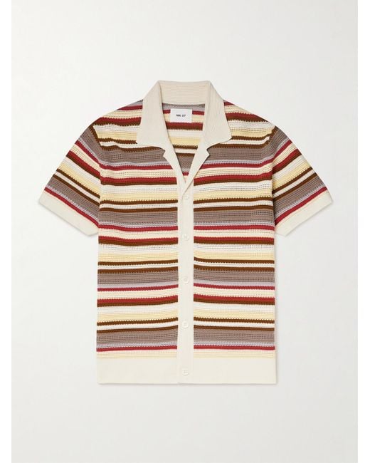 NN07 Natural Lars 60019 Camp-collar Striped Organic Cotton Shirt for men