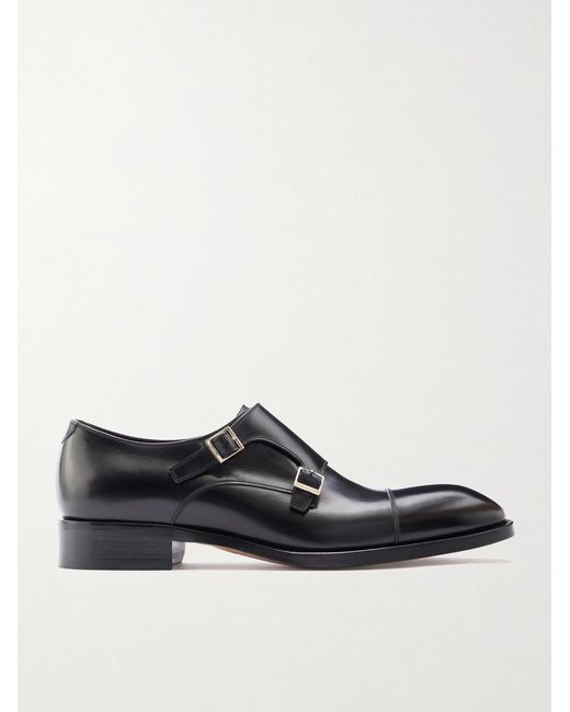 Tom Ford Black Elkan Leather Monk-Strap Shoes for men