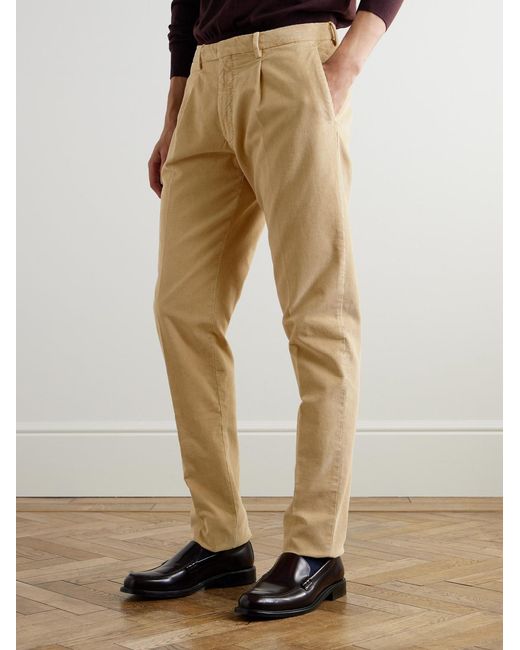 Boglioli Natural Straight-Leg Pleated Garment-Dyed Cotton-Blend Corduroy Suit Trousers for men