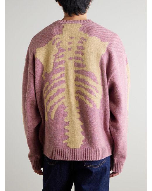 Kapital Pink Bone Oversized Intarsia Wool Sweater for men