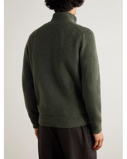 James Purdey & Sons Green Orkney Ribbed-Knit Wool Zip-Up Cardigan for men
