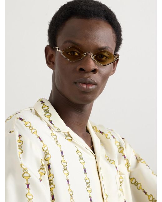 Gucci Natural Round-frame Gold-tone Sunglasses for men