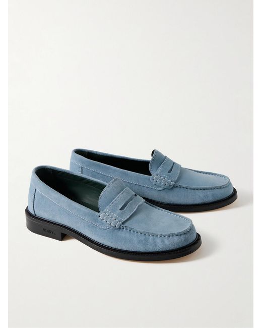 VINNY'S Blue Yardee Suede Penny Loafers for men