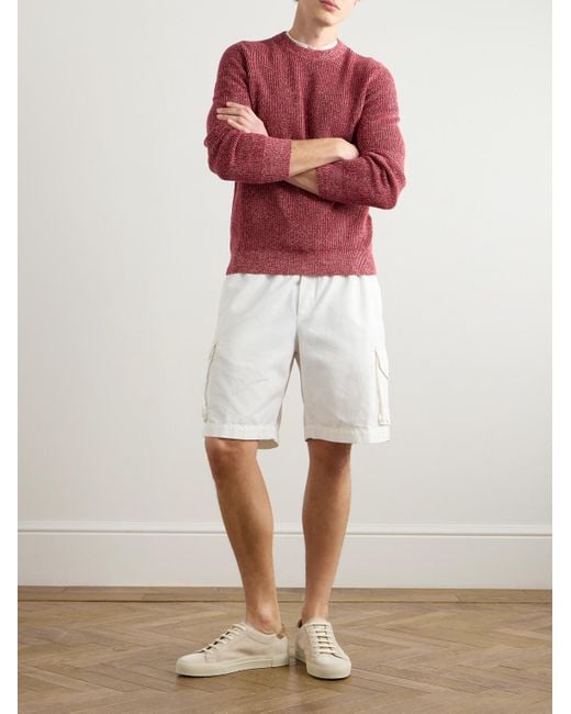 Brunello Cucinelli White Straight-Leg Cotton-Twill Drawstring Cargo Shorts for men