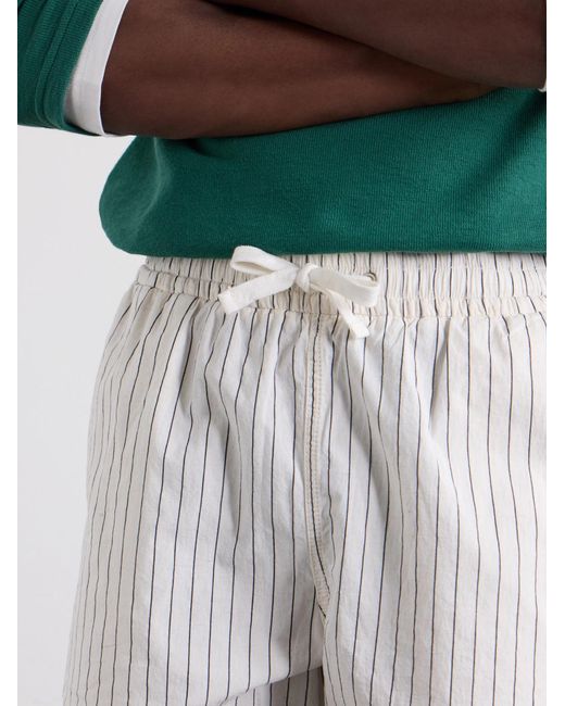 Drake's White Straight-Leg Striped Cotton And Linen-Blend Drawstring Shorts for men