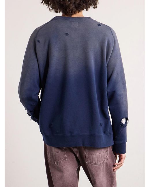 Needles Blue Logo-print Distressed Cotton-jersey Sweatshirt for men