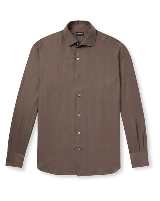 Zegna Brown Oasi Linen Shirt for men
