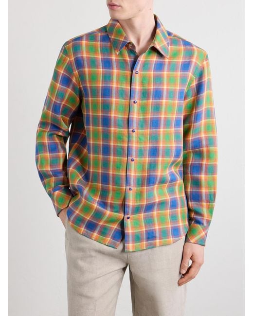 God's True Cashmere Blue Checked Linen Shirt for men