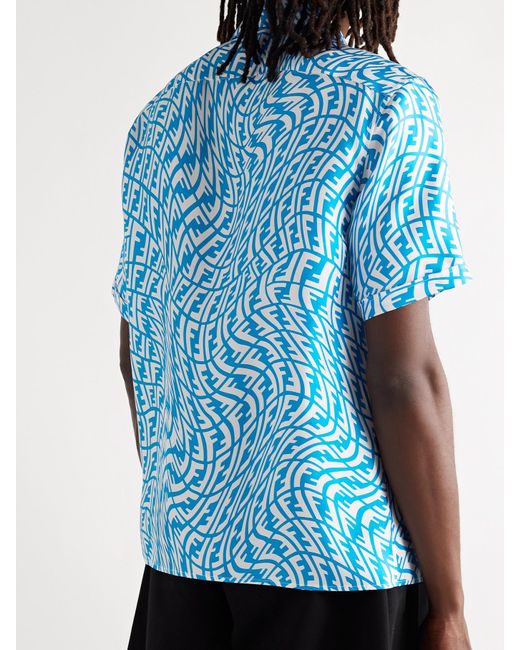 Fendi Logo-print Silk-twill Shirt in Blue for Men | Lyst Australia