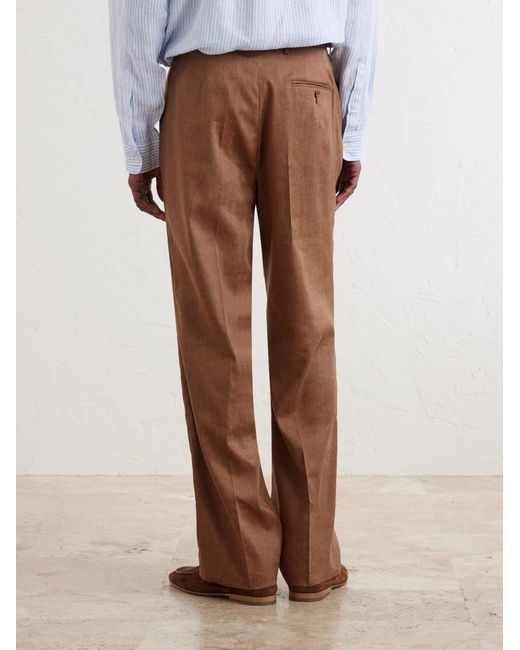 Frescobol Carioca Brown Affonso Pleated Straight-leg Linen And Virgin Wool-blend Suit Trousers for men