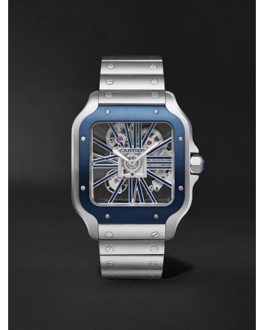 Cartier Black Santos De Limited Edition Hand-Wound Skeleton 39.8Mm Interchangeable Steel And Rubber Watch, Ref. No. Whsa0026 for men