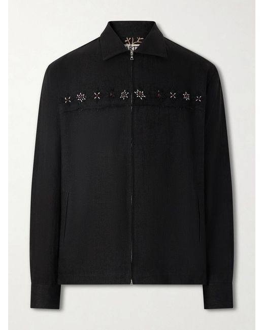 Kartik Research Black Embroidered Linen Jacket for men