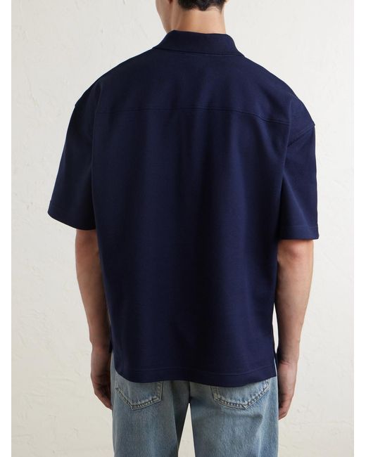 Saint Laurent Blue Cassandre-embroidered Cotton-piqué Polo Shirt for men
