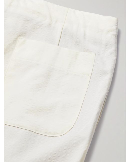 STÒFFA White Straight-leg Pleated Wool-seersucker Drawstring Trousers for men