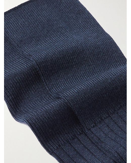 Loro Piana Blue Ribbed Cashmere And Silk-blend Socks for men