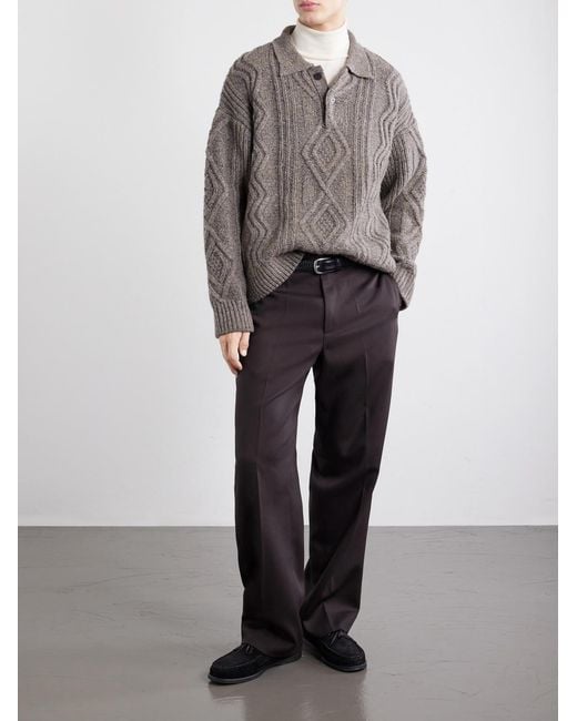 FRAME Gray Cable-Knit Wool And Cashmere-Blend Polo Sweater for men