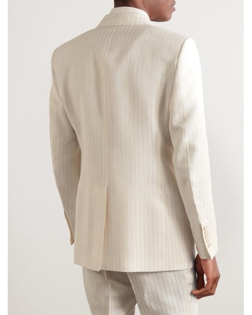 Tom Ford Dyllan doppelreihiges Sakko aus einer Wollmischung mit Metallic-Streifen in Natural für Herren