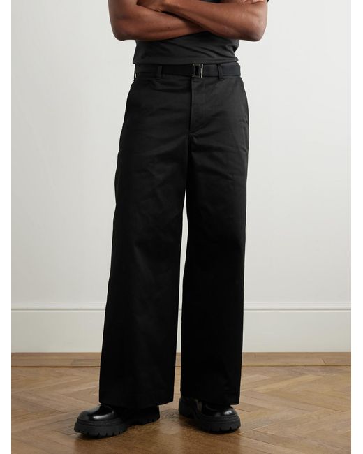 Sacai Black Straight-Leg Belted Cotton-Gabardine Trousers for men