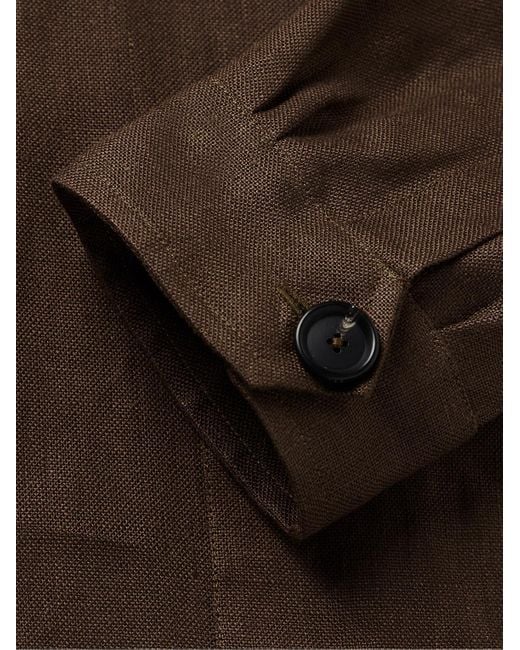 De Petrillo Brown Slim-fit Linen Overshirt for men