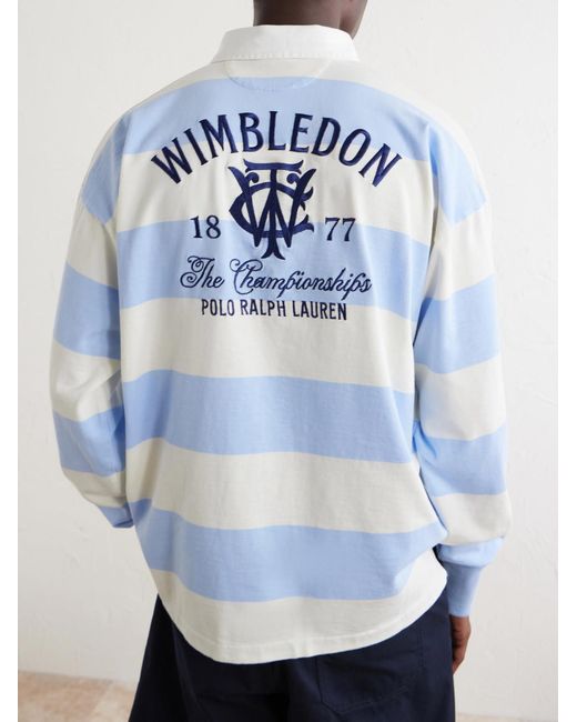 Polo Ralph Lauren Blue Wimbledon Logo-Embroidered Striped Cotton Polo Shirt for men