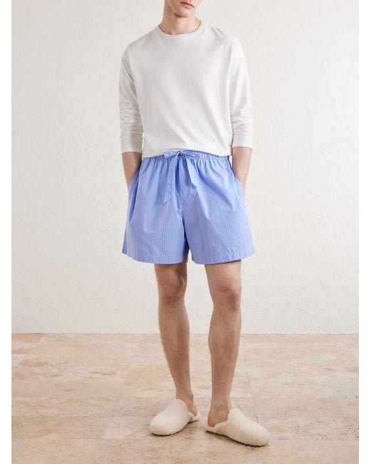 Tekla Blue Straight-Leg Striped Organic Cotton-Poplin Shorts for men