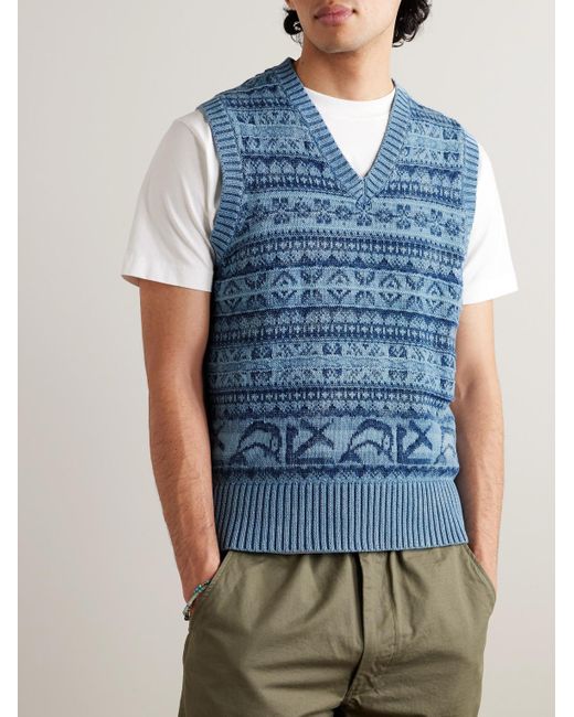 Polo Ralph Lauren Ärmelloser Pullover aus Baumwolle mit Fair-Isle-Muster in Blue für Herren
