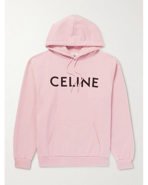 CELINE HOMME Pink Logo-print Cotton-jersey Hoodie for men