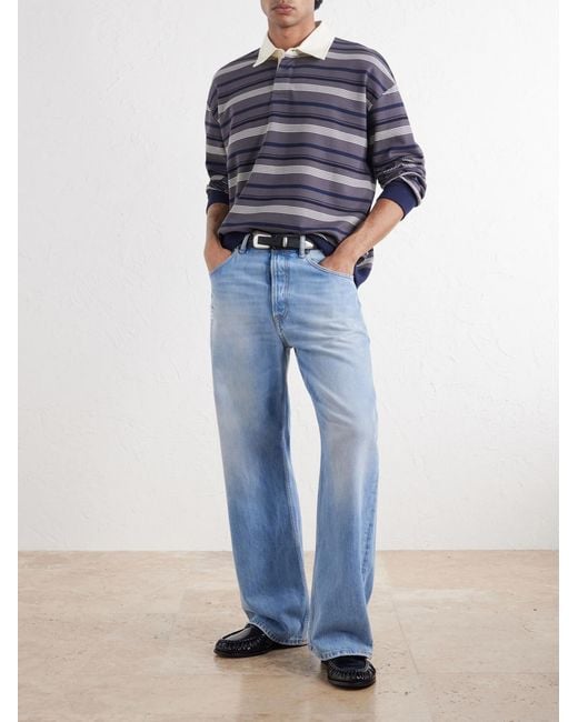 NN07 Blue David Striped Organic Cotton Polo Shirt for men
