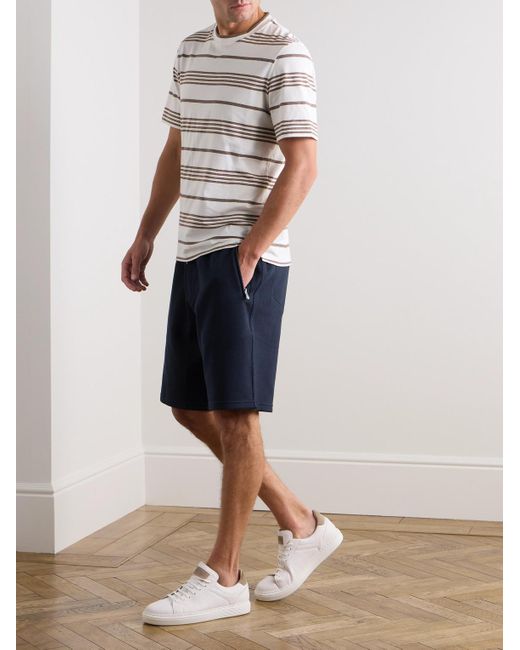 Brunello Cucinelli Blue Straight-Leg Cotton-Blend Jersey Drawstring Shorts for men