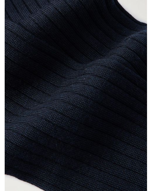 Loro Piana Blue Sottile Ribbed Wool, Cashmere And Silk-blend Socks for men