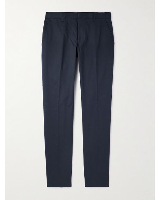 Zegna Blue Straight-leg Stretch-cotton Twill Trousers for men
