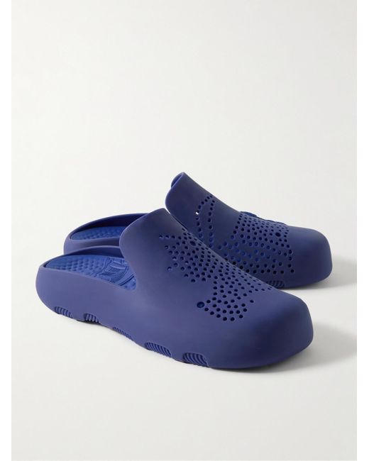 Burberry Blue Embellished Perforated Rubber Clogs for men