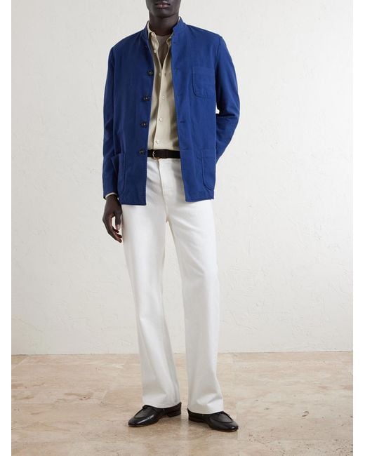 Massimo Alba Blue Bali Unstructured Nehru-Collar Cotton-Gauze Jacket for men
