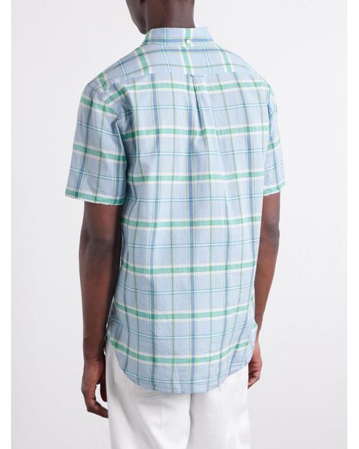 Beams Plus Blue Madras Button-Down Collar Checked Cotton Shirt for men