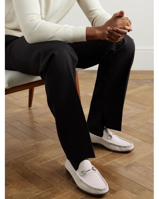 Gucci White Horsebit 1953 Collapsible-Heel Embellished Suede Loafers for men