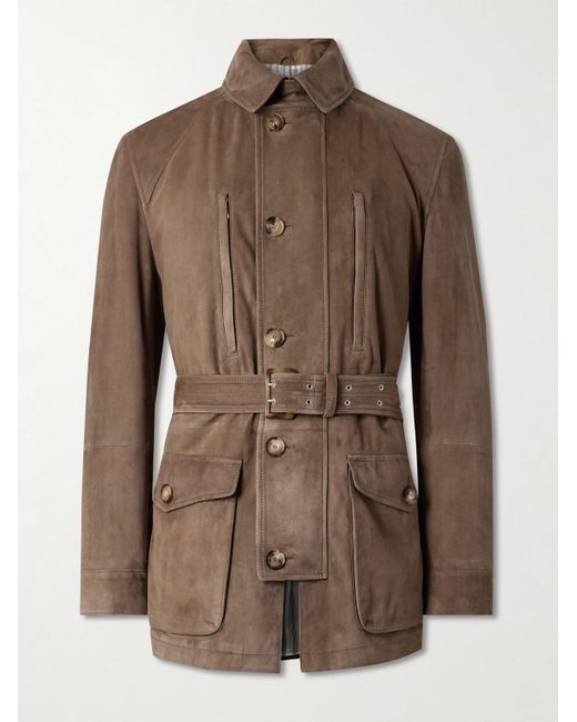 Brunello Cucinelli Brown Belted Suede Field Jacket for men
