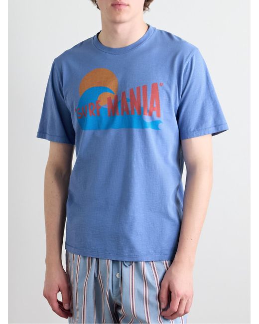 Hartford Blue Surf Mania Printed Garment-Dyed Cotton-Jersey T-Shirt for men