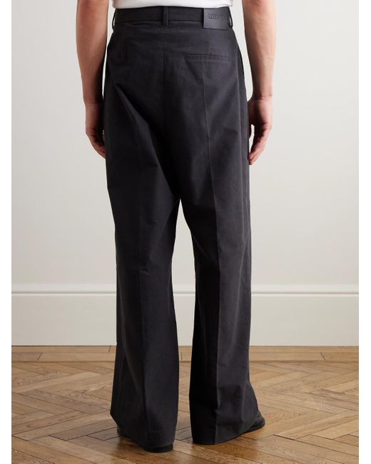 Loewe Gray Straight-Leg Pleated Cotton-Blend Moleskin Trousers for men