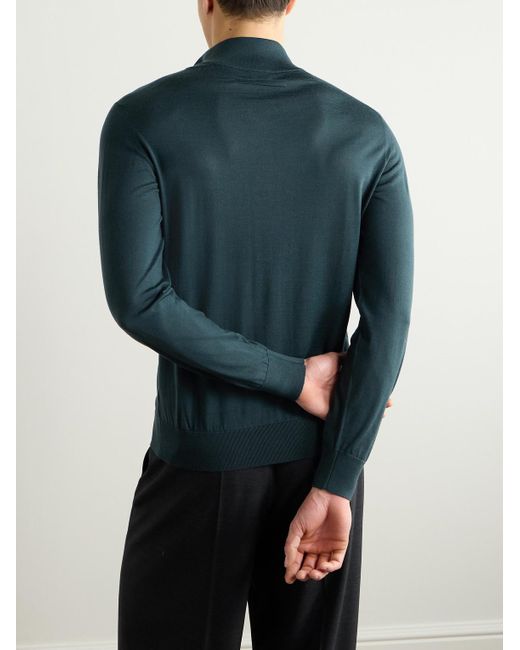 Zegna Blue Slim-Fit Wool Half-Zip Sweater for men